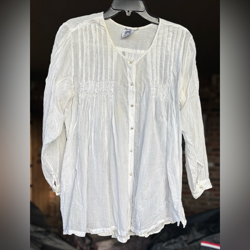 101. Papillon Blanc Cream Button-Up Blouse